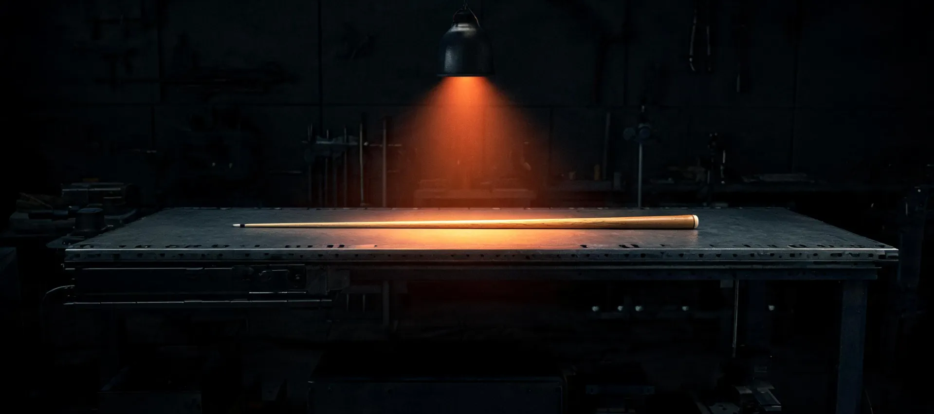 Meucci pool cue on precision setup bench